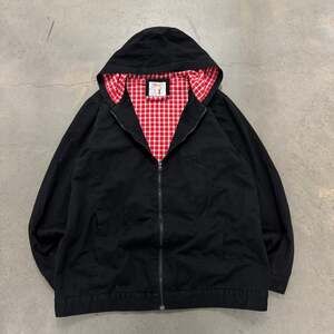 Filthy Etiquette Black Hooded Jacket Red Gingham Lined XL Y2K Zip Up Punk